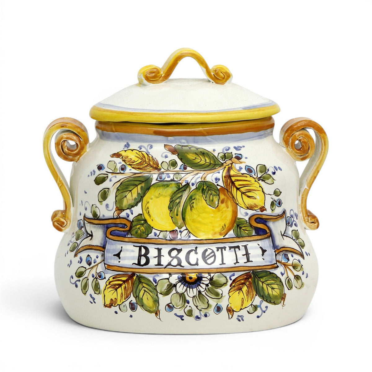 POSITANO: Biscotti oval jar hand painted with exclusive Positano Lemon design