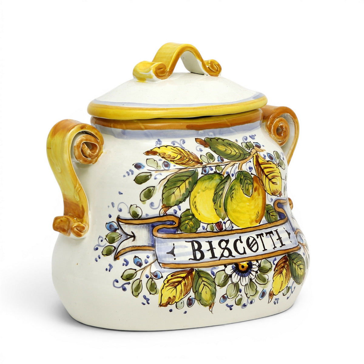 POSITANO: Biscotti oval jar hand painted with exclusive Positano Lemon design