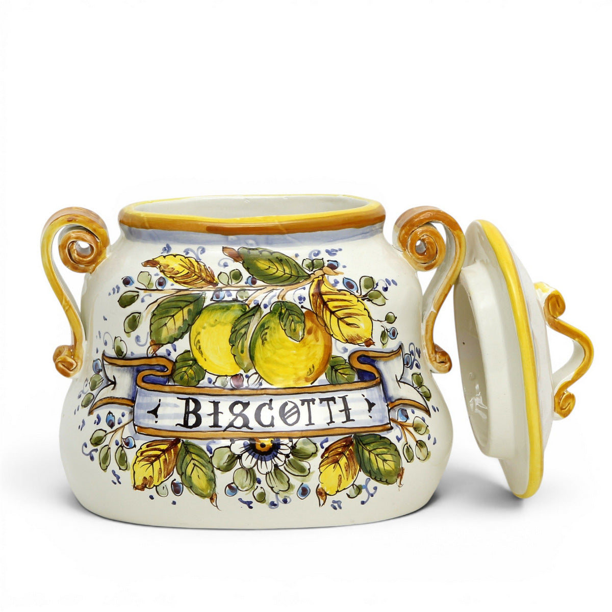 POSITANO: Biscotti oval jar hand painted with exclusive Positano Lemon design