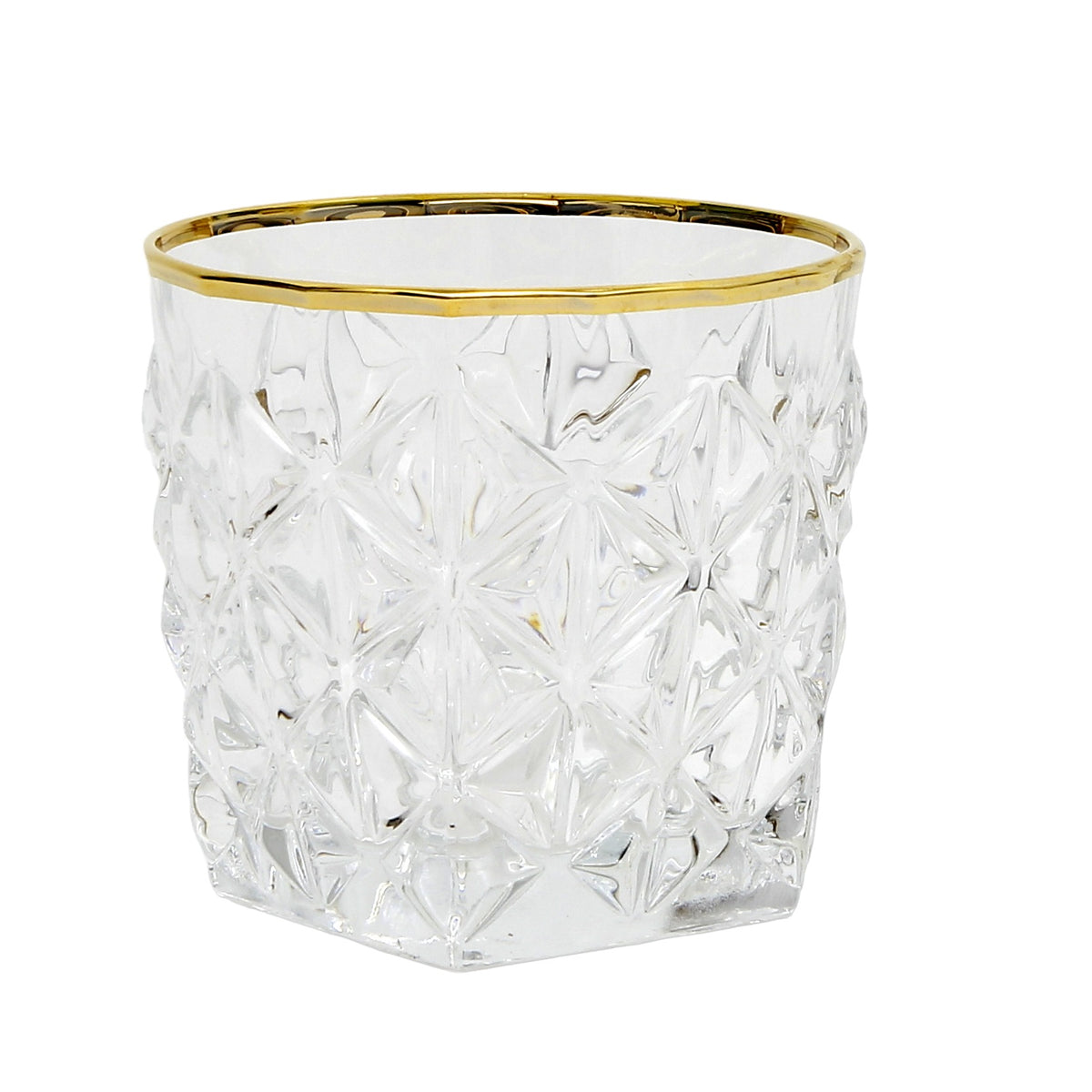 CRYSTAL GLASS: Exquisite Italian Crystal Round Glass for Whiskey/Old Fashion featuring a 24 Carat Gold Rim and Gold Rim