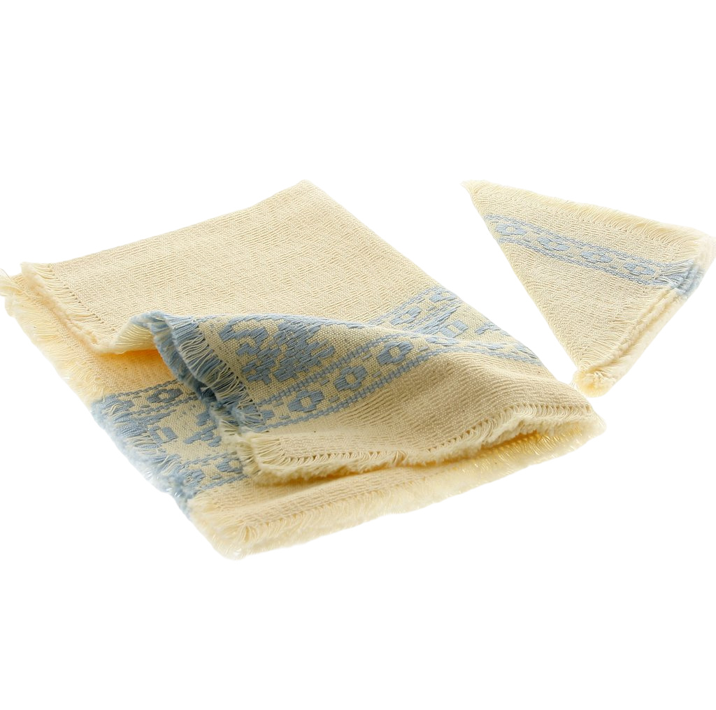 SPOLETO: TABLE MAT with NAPKIN: Embroidered with Fringes - Cotton LIGHT BLUE - Artistica.com