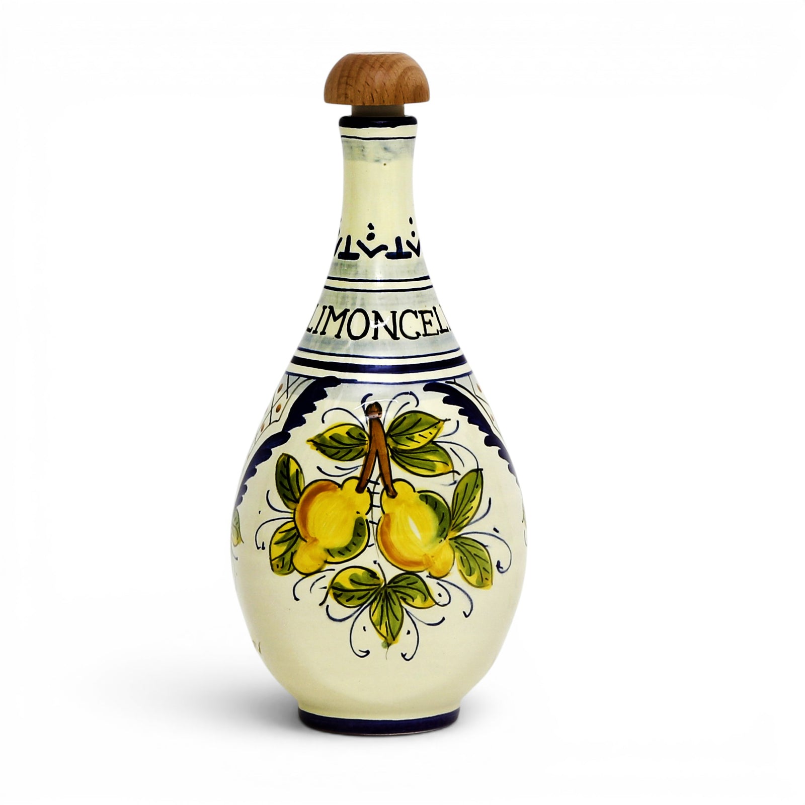 LIMONCELLO: Bottle for Limoncello with Wood Stopper - Blue design (Limoncello liquor not included)