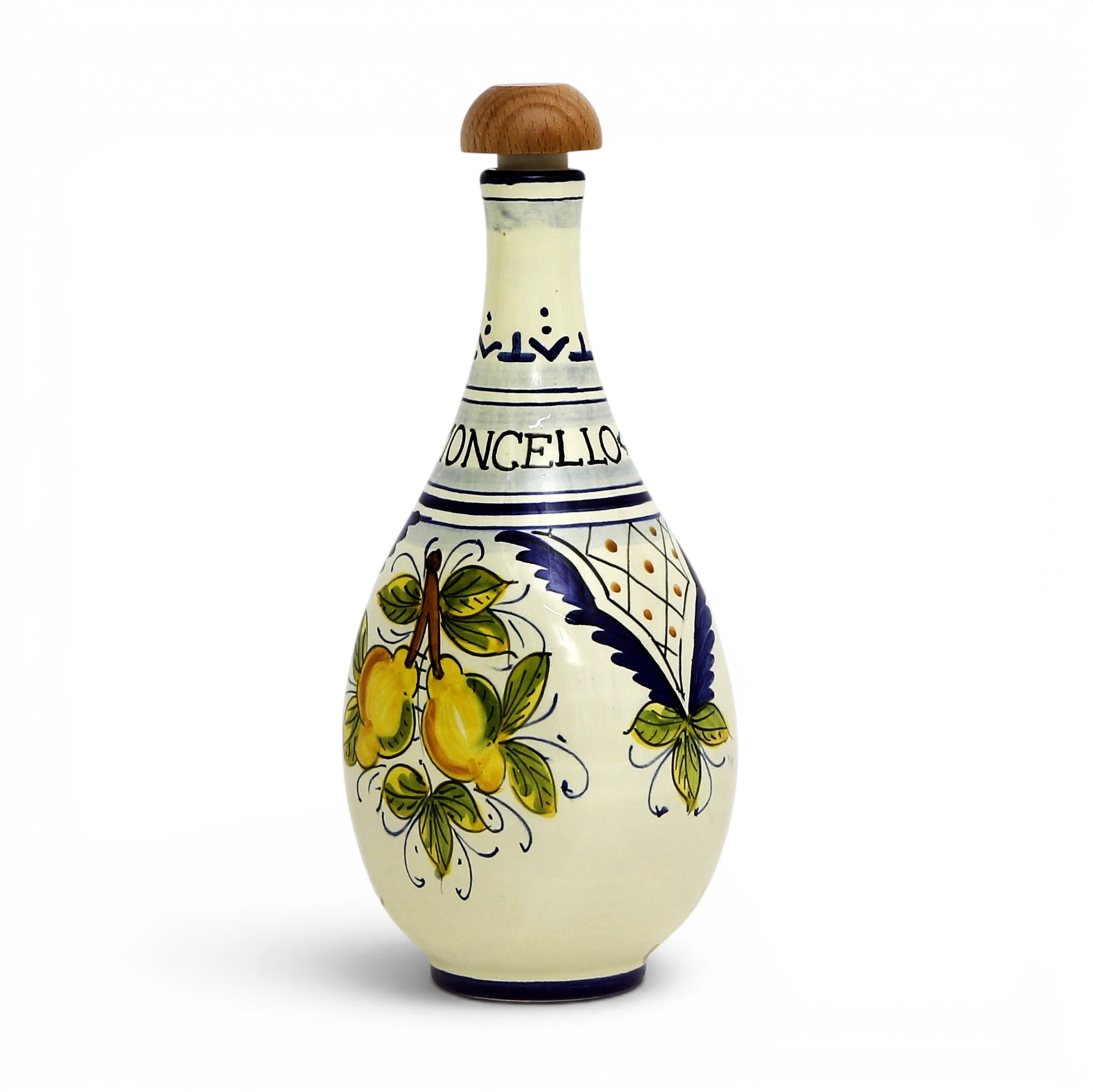 LIMONCELLO: Bottle for Limoncello with Wood Stopper - Blue design (Limoncello liquor not included)