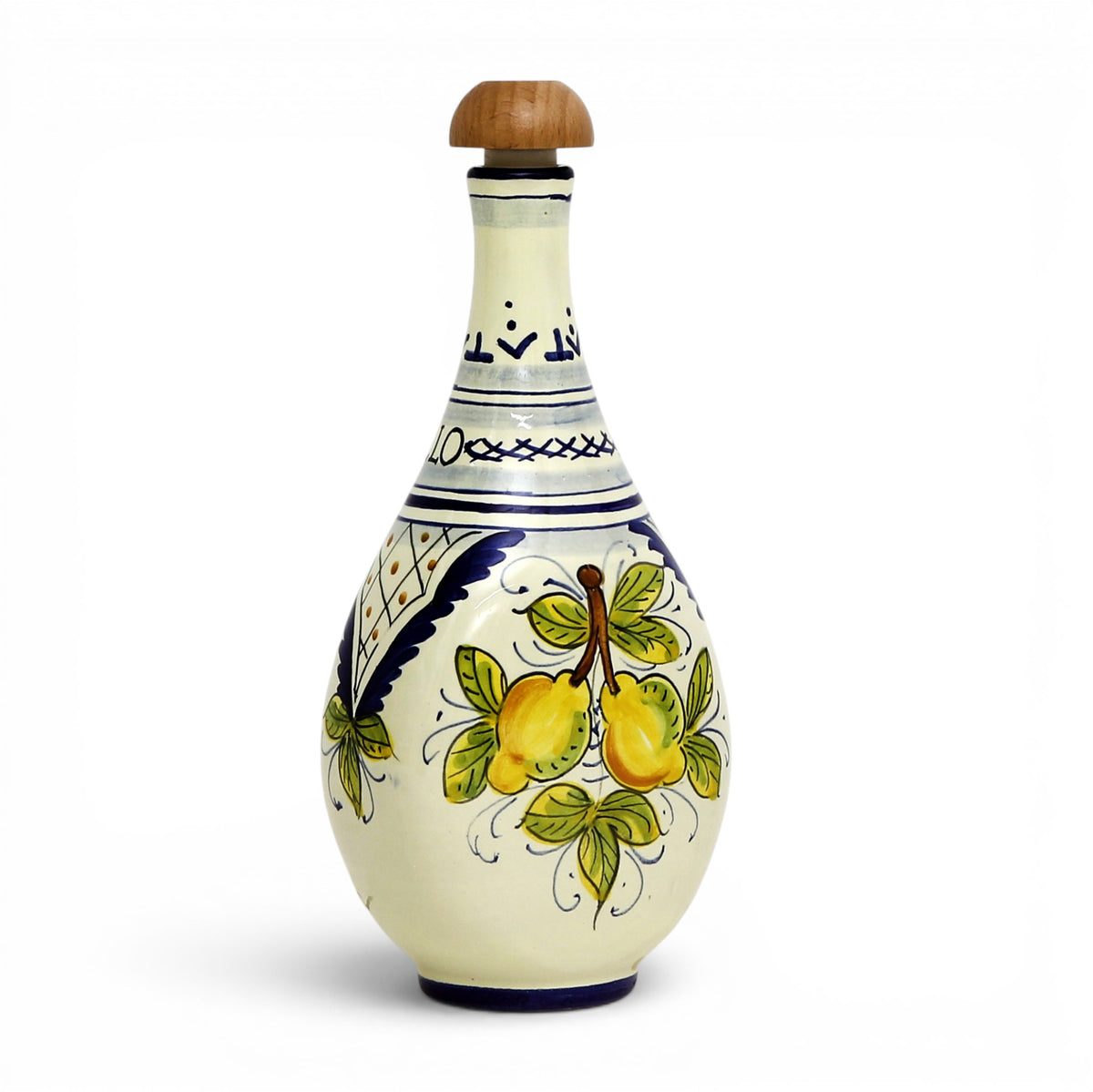LIMONCELLO: Bottle for Limoncello with Wood Stopper - Blue design (Limoncello liquor not included)