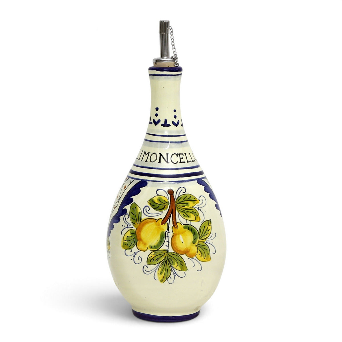 LIMONCELLO: Bottle for Limoncello with Metal Pourer - Blue design (Limoncello liquor not included)