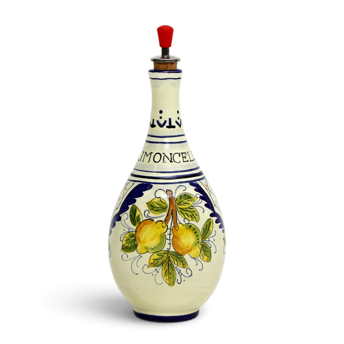LIMONCELLO: Bottle for Limoncello with Metal Pourer - Blue design (Limoncello liquor not included)