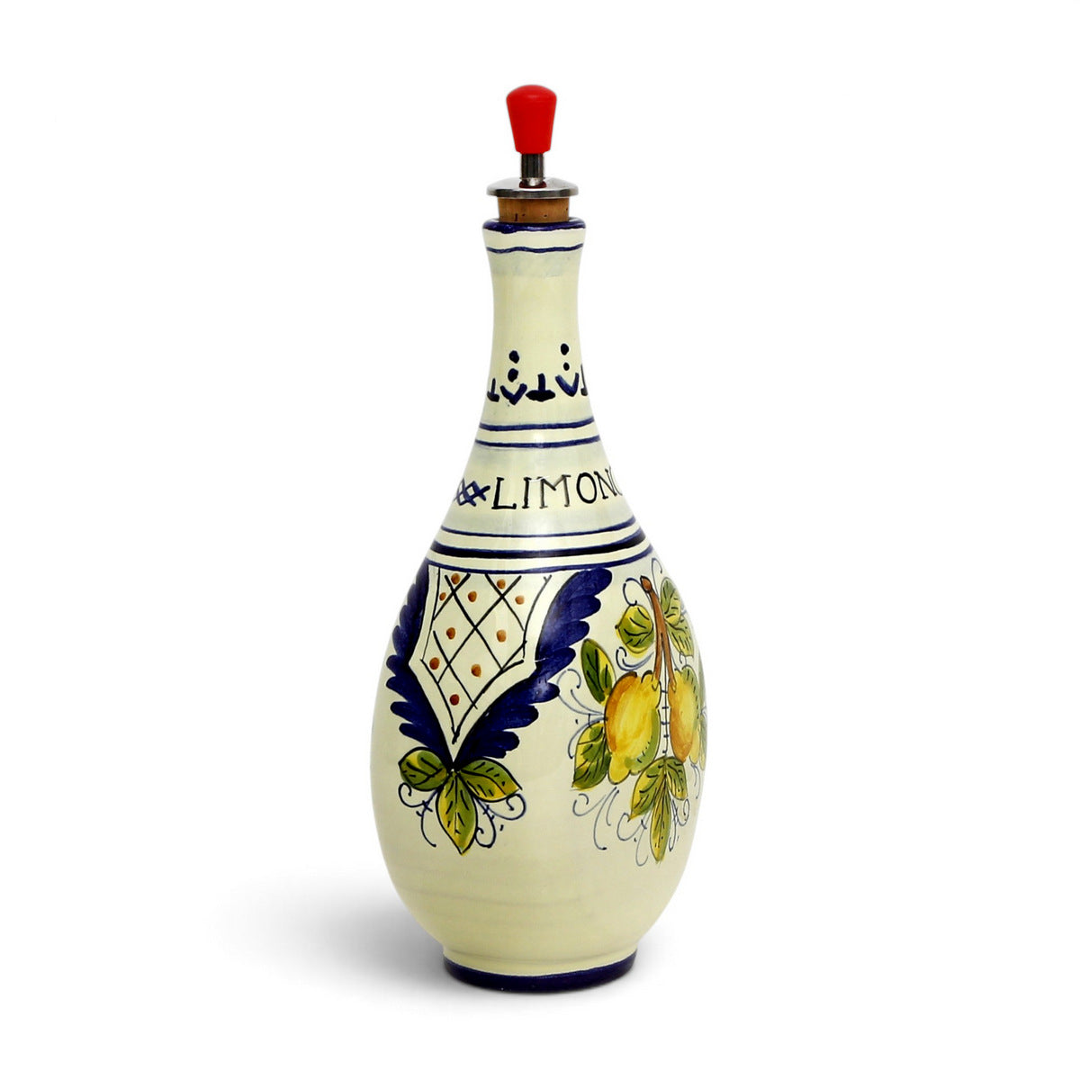 LIMONCELLO: Bottle for Limoncello with Metal Pourer - Blue design (Limoncello liquor not included)