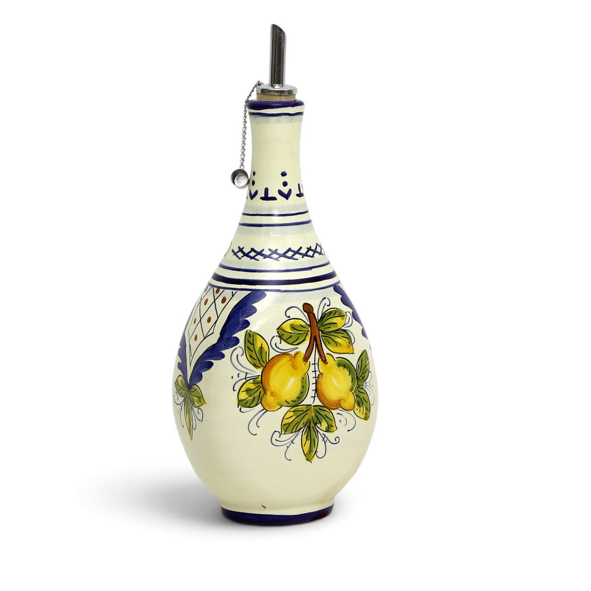 LIMONCELLO: Bottle for Limoncello with Metal Pourer - Blue design (Limoncello liquor not included)