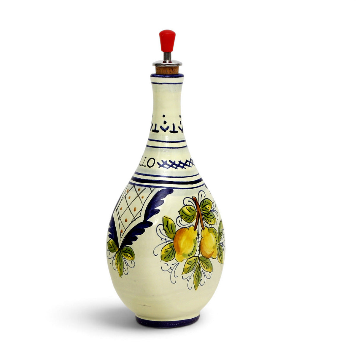 LIMONCELLO: Bottle for Limoncello with Metal Pourer - Blue design (Limoncello liquor not included)