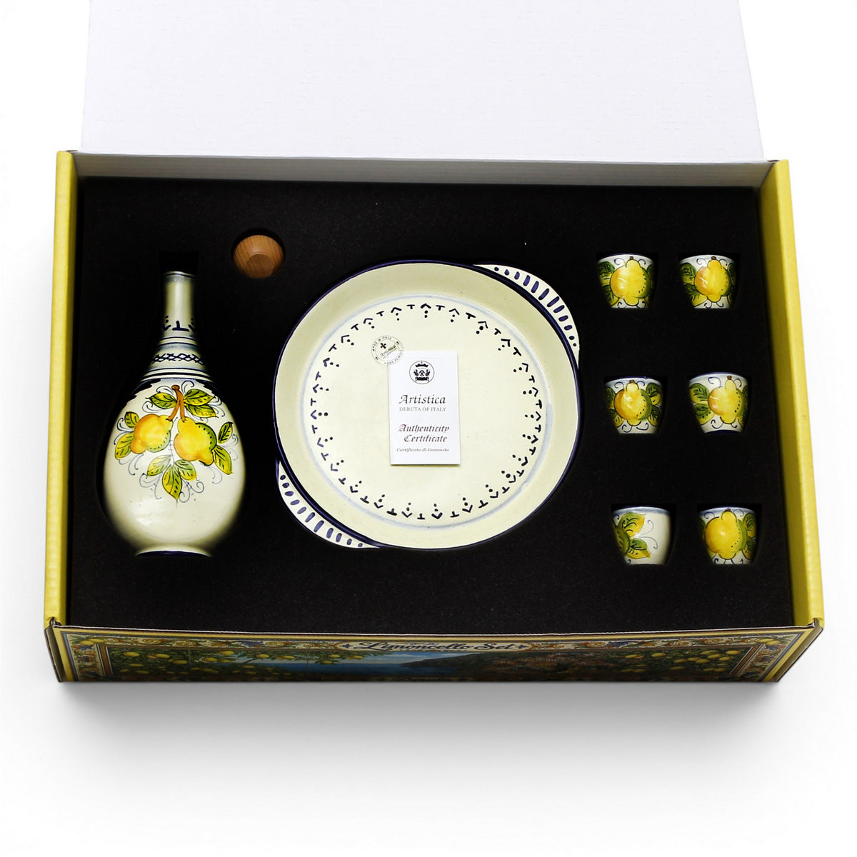 LIMONCELLO: Exclusive Deluxe Gift Box with Ceramic Bottle Dispenser + Tray + 6-Cups!