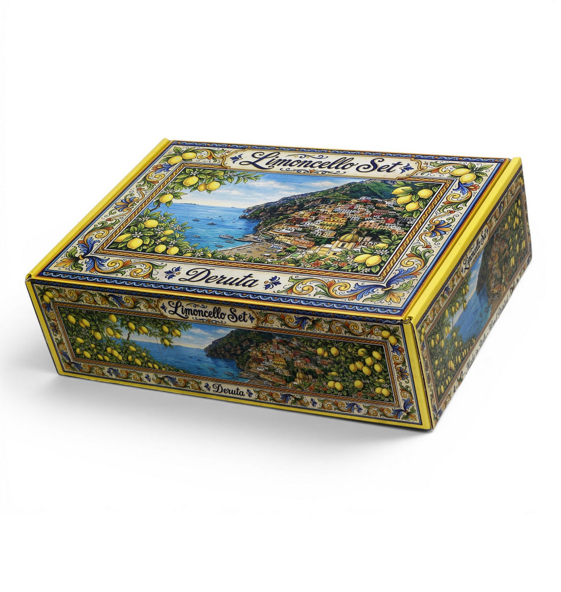 LIMONCELLO: Exclusive Deluxe Gift Box with Ceramic Bottle Dispenser + Tray + 6-Cups!