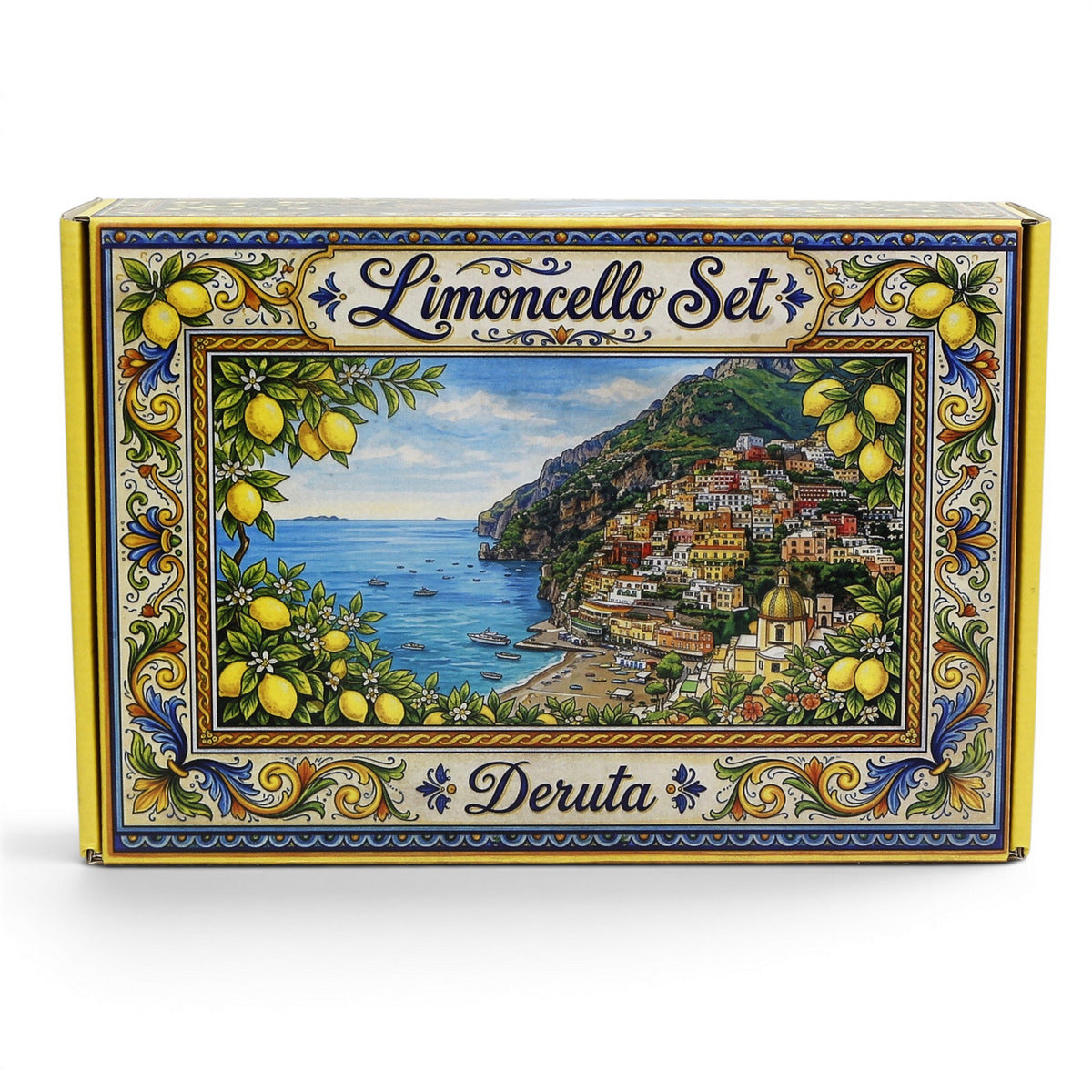 LIMONCELLO: Exclusive Deluxe Gift Box with Ceramic Bottle Dispenser + Tray + 6-Cups!
