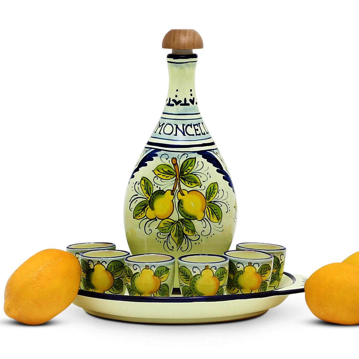 LIMONCELLO: Exclusive Deluxe Gift Box with Ceramic Bottle Dispenser + Tray + 6-Cups!