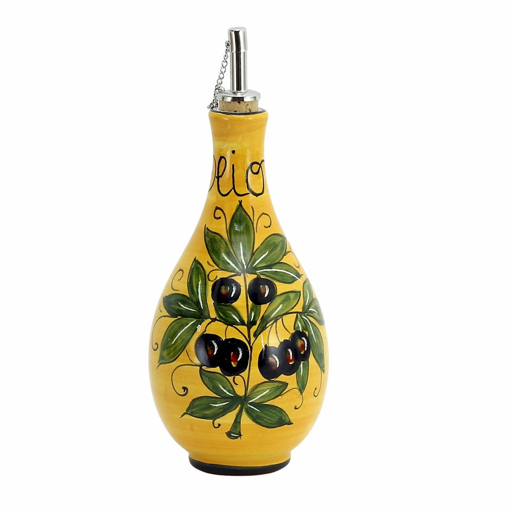 GIFT BOX: With authentic Deruta hand painted ceramic - 'OLIO' Bottle Dispenser Olive Fondo Giallo design