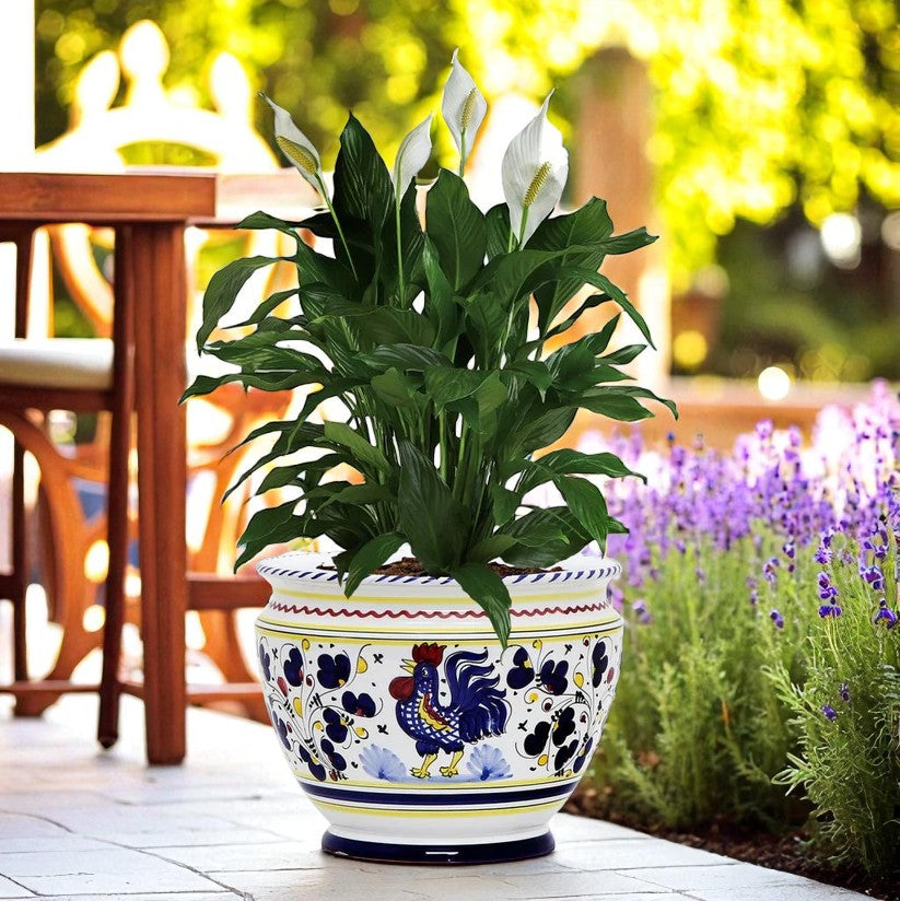ORVIETO BLUE ROOSTER: Luxury Cachepot Planter Small - Artistica.com