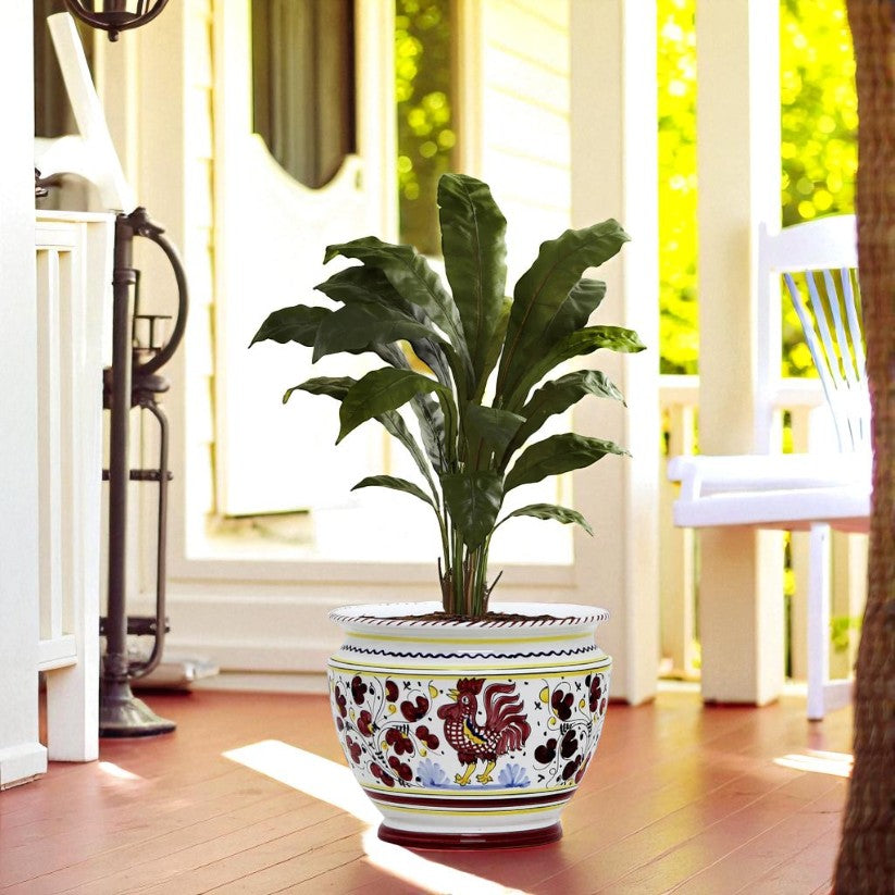 ORVIETO RED ROOSTER: Luxury Cachepot Planter Small