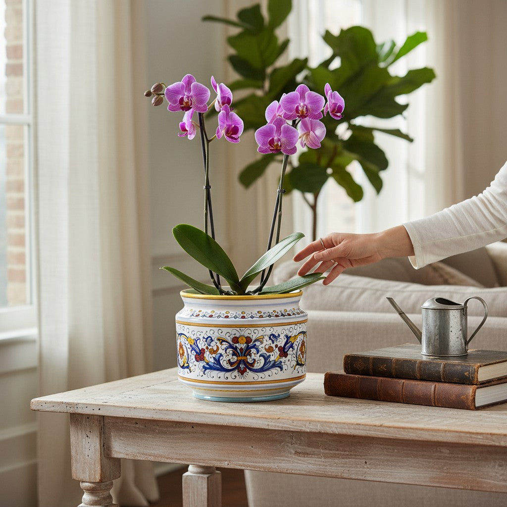 RICCO DERUTA DELUXE: Cylindrical Cover Pot Ricco Deruta Design - Cachepot Planter (Small)