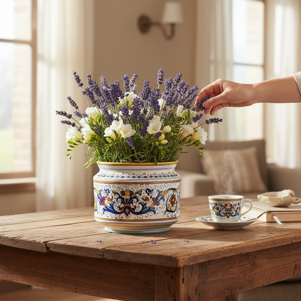 RICCO DERUTA DELUXE: Cylindrical Cover Pot Ricco Deruta Design - Cachepot Planter (Small)