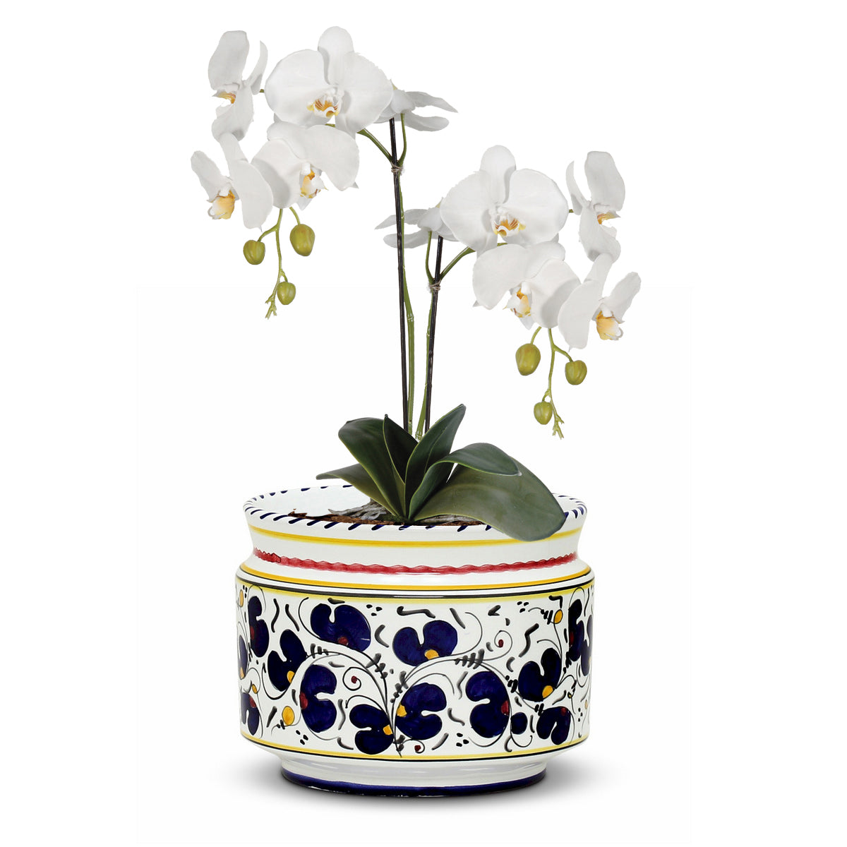 ORVIETO BLUE ROOSTER: Cylindrical Cover Pot - Cachepot Planter (Small) - Artistica.com