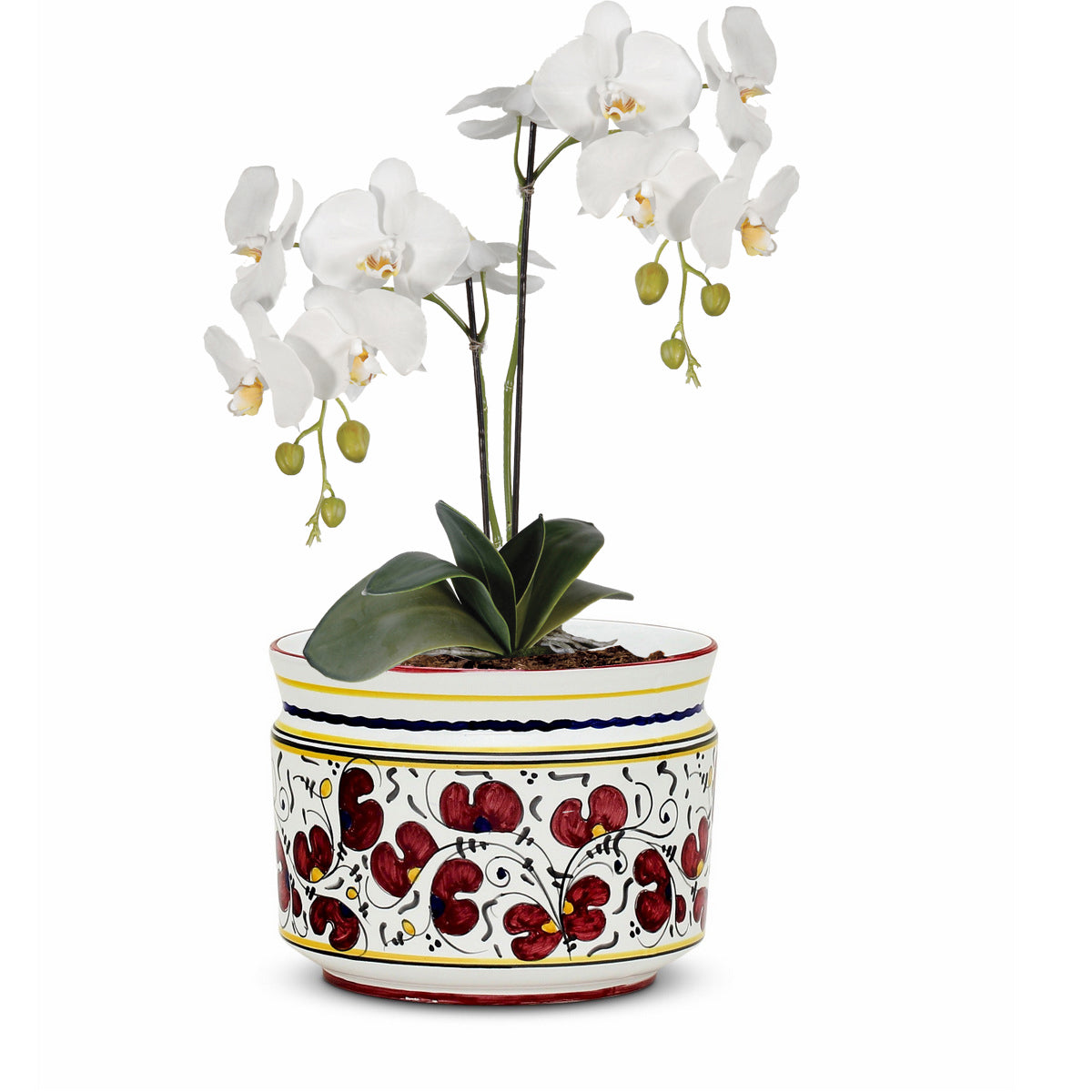 ORVIETO RED ROOSTER: Cylindrical Cover Pot - Cachepot Planter (Small) - Artistica.com