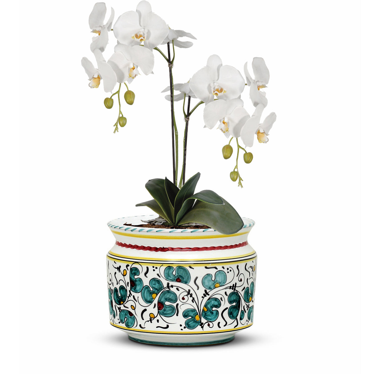 ORVIETO GREEN ROOSTER: Cylindrical Cover Pot - Cachepot Planter (Small) - Artistica.com