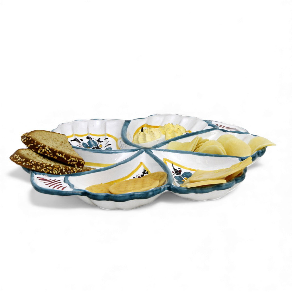 ORVIETO GREEN ROOSTER: Snack Tray Fiore/Shell - Six Compartments