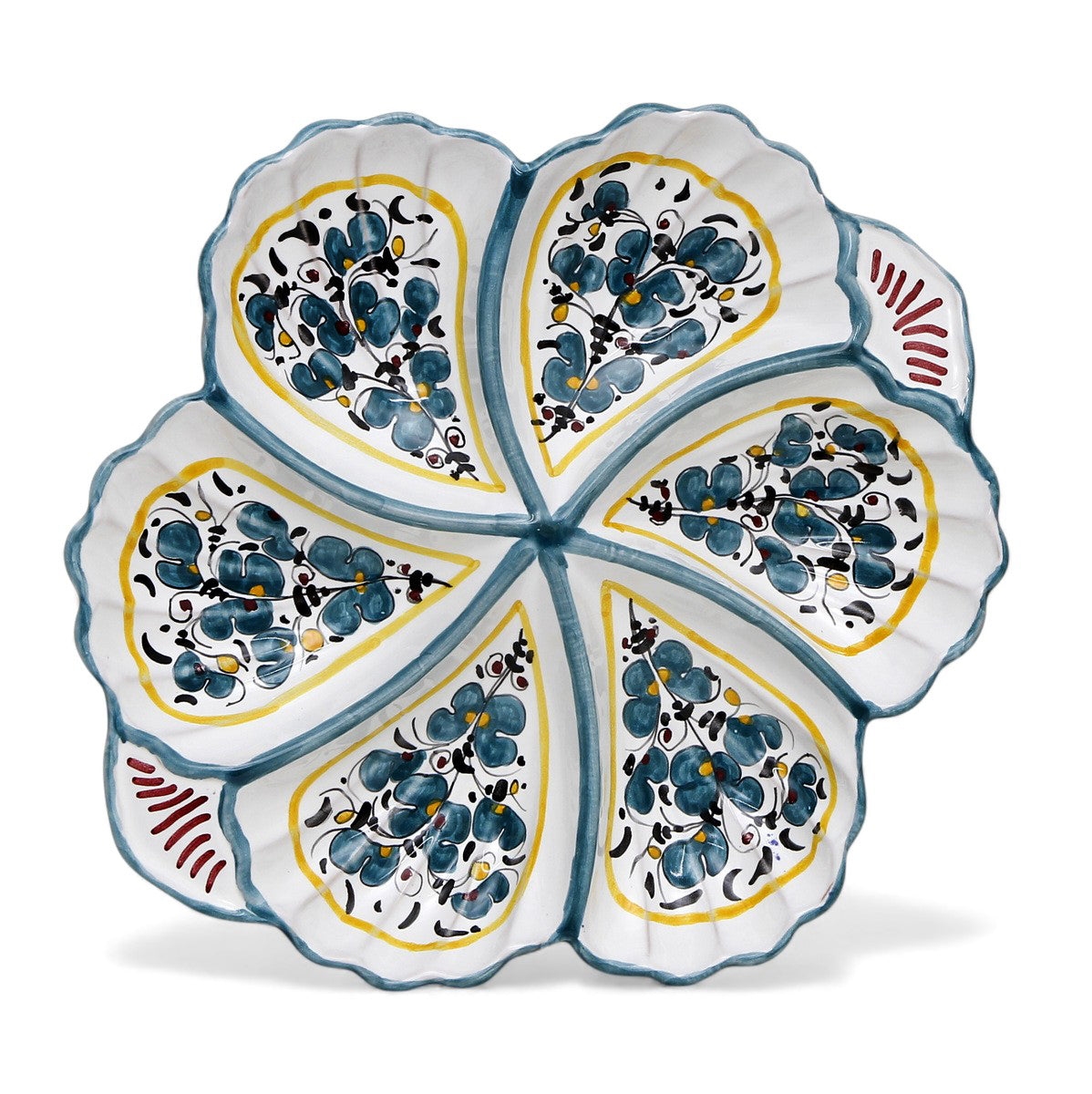 ORVIETO GREEN ROOSTER: Snack Tray Fiore/Shell - Six Compartments