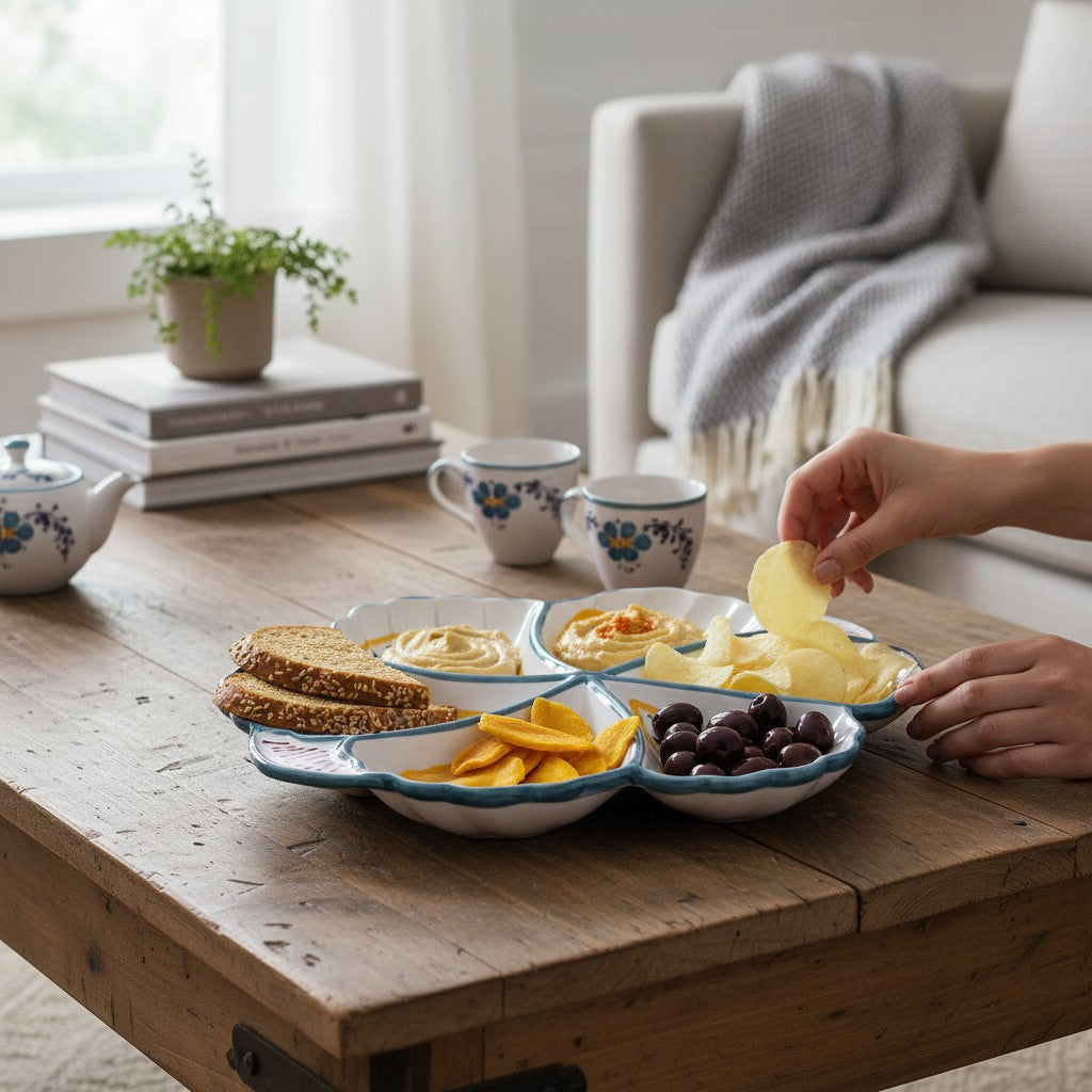 ORVIETO GREEN ROOSTER: Snack Tray Fiore/Shell - Six Compartments