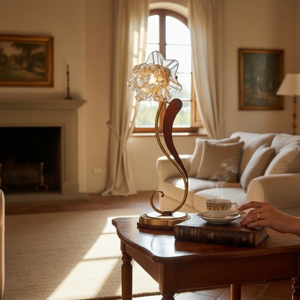 ALBA LAMP: Luxury Table Lamp Antique Gold with Mrano Glass - G9 Bulb