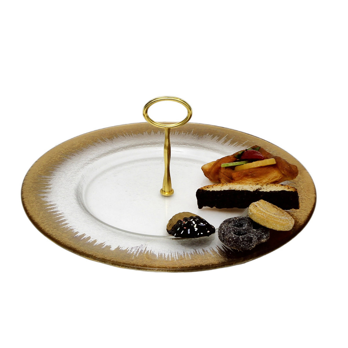 IVV GLASS ORIZZONTTE: Tid Bit Server Charger Plate with Golden or Chrome Oval Metal Handle - Artistica.com