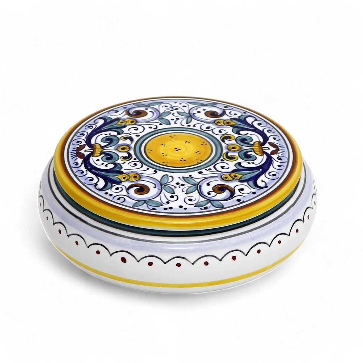 JEWERLY BOX: Authentic Deruta Keepsake Round Box with Murano Knob - RICCO DERUTA design