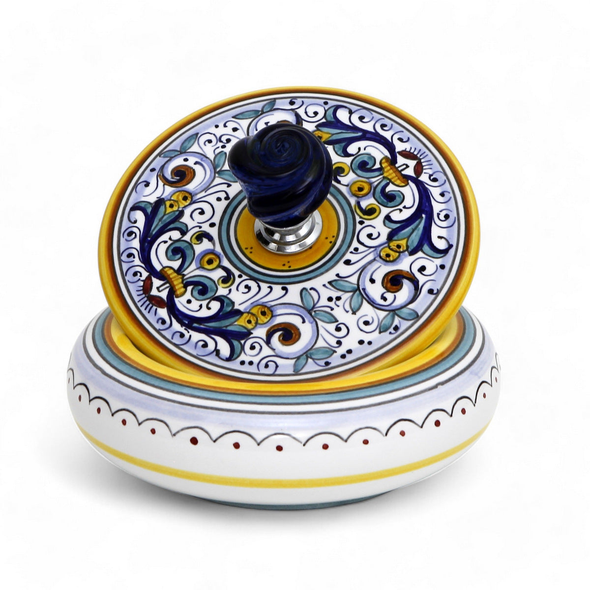 JEWERLY BOX: Authentic Deruta Keepsake Round Box with Murano Knob - RICCO DERUTA design