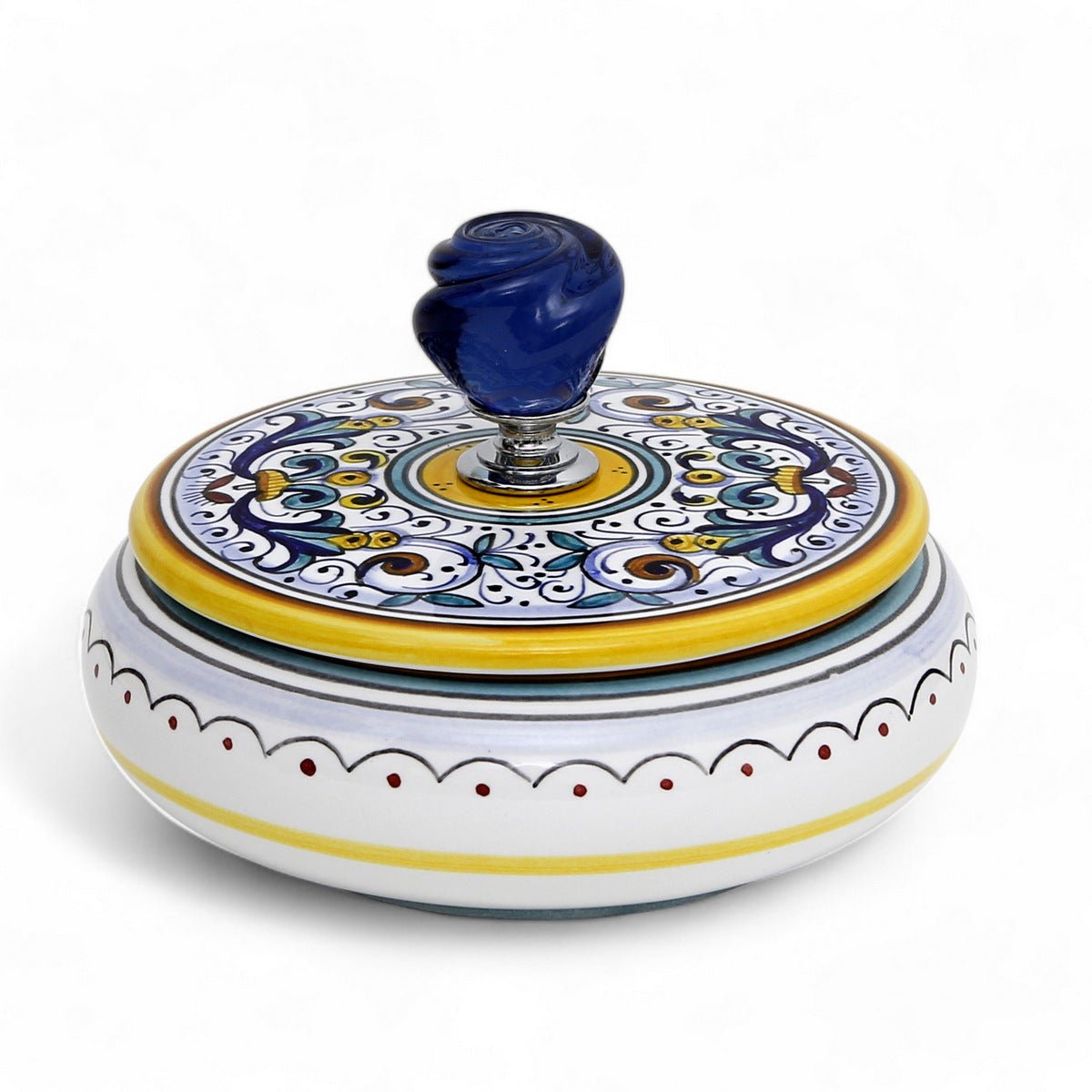 JEWERLY BOX: Authentic Deruta Keepsake Round Box with Murano Knob - RICCO DERUTA design