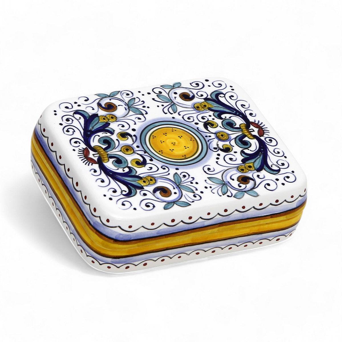 LOVE.ly Deruta Keepsake Rectangular Box with 12 Baci Perugina or 20 Rossana Candies - RICCO DERUTA design