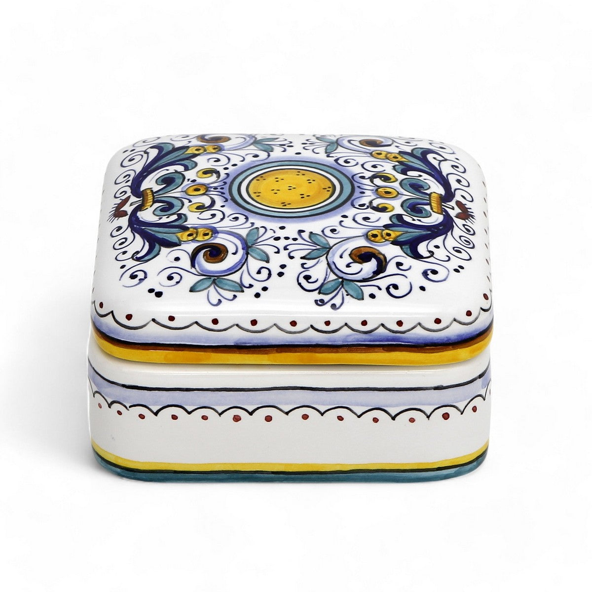 JEWERLY BOX: Authentic Deruta Keepsake Square Box with Murano Knob - RICCO DERUTA design