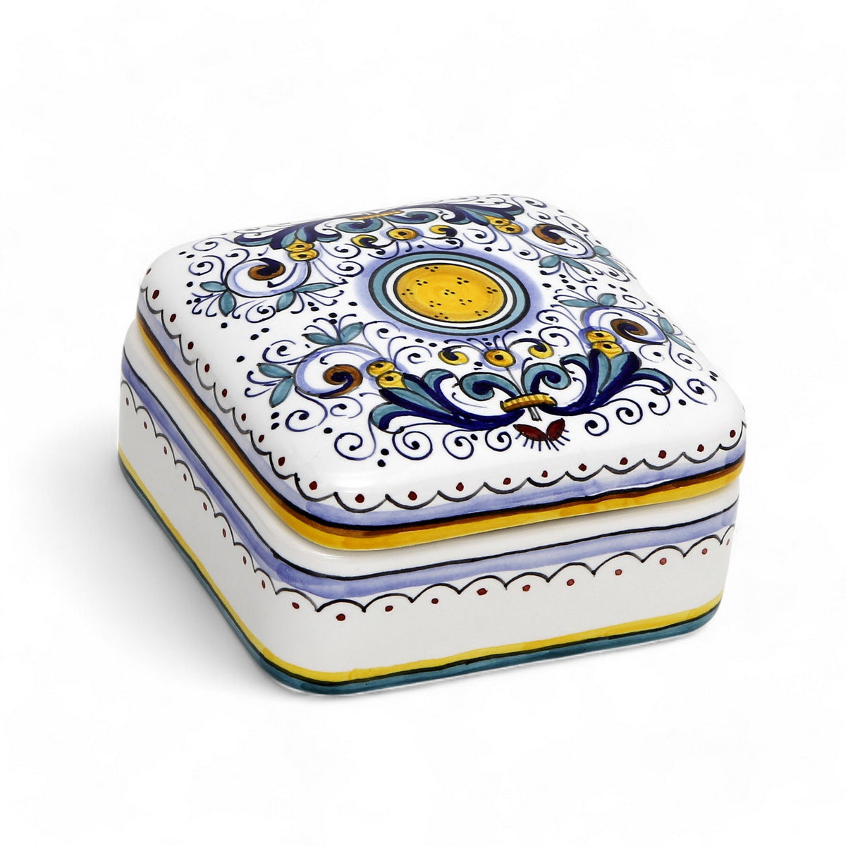 LOVE.ly Deruta Keepsake Square Box with 12 Baci Perugina or 20 Rossana candies - RICCO DERUTA design