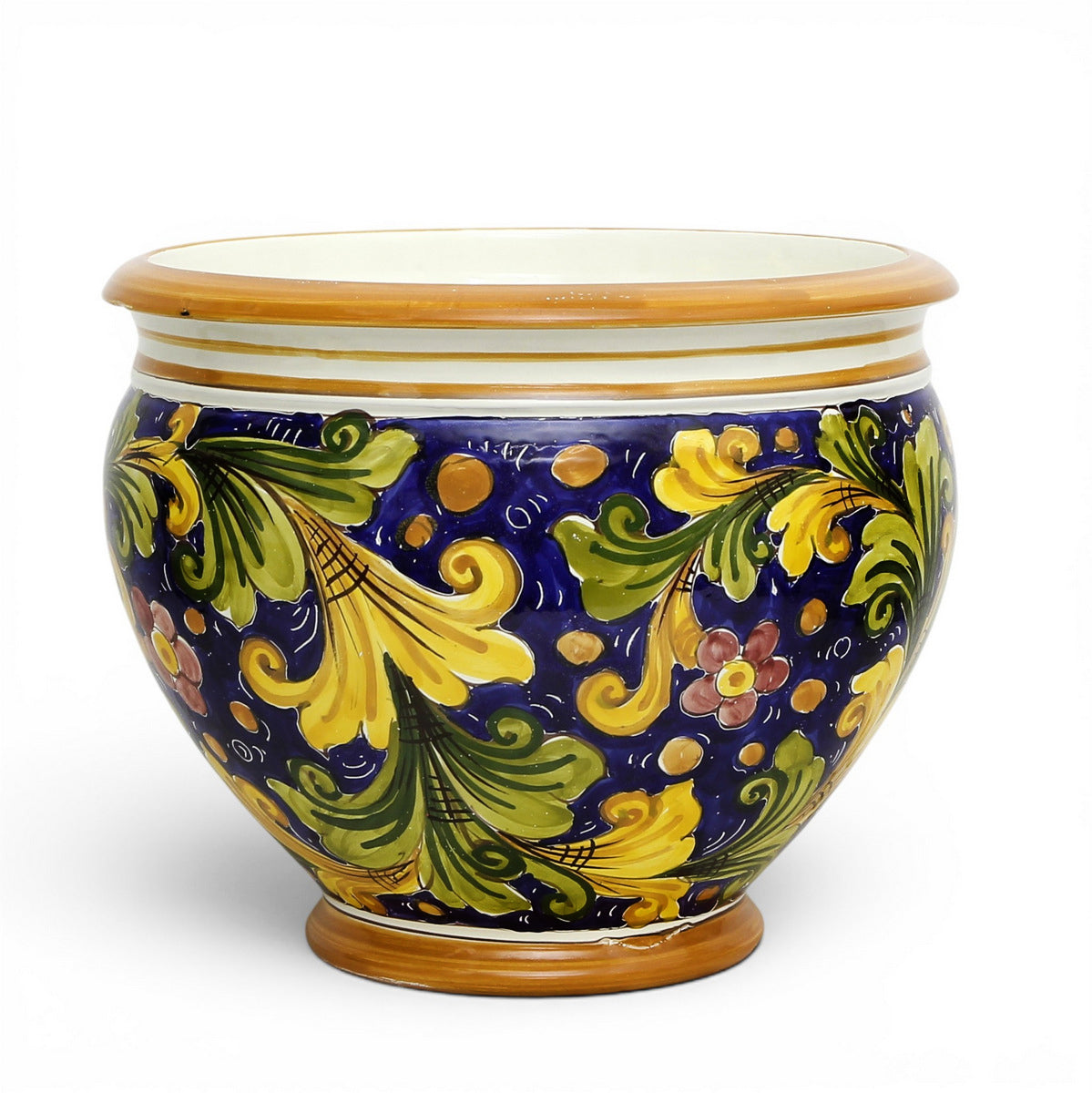 SICILIANA: Round Tuscan Traditional cachepot/planter BLUE (Large 17" Diam.)