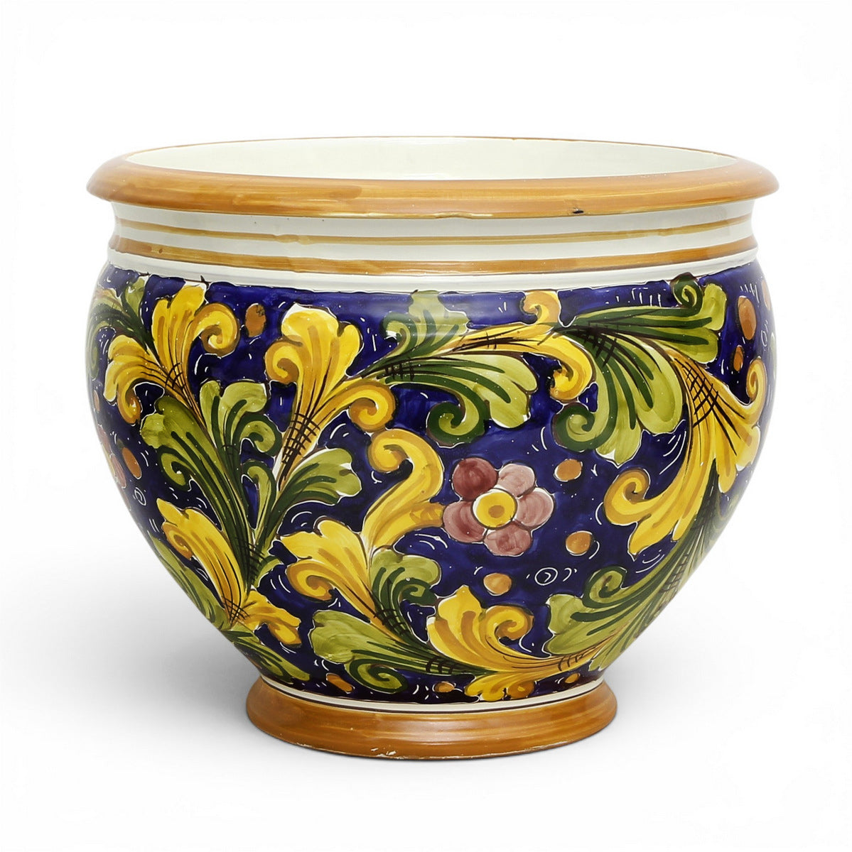 SICILIANA: Round Tuscan Traditional cachepot/planter BLUE (Large 17" Diam.)