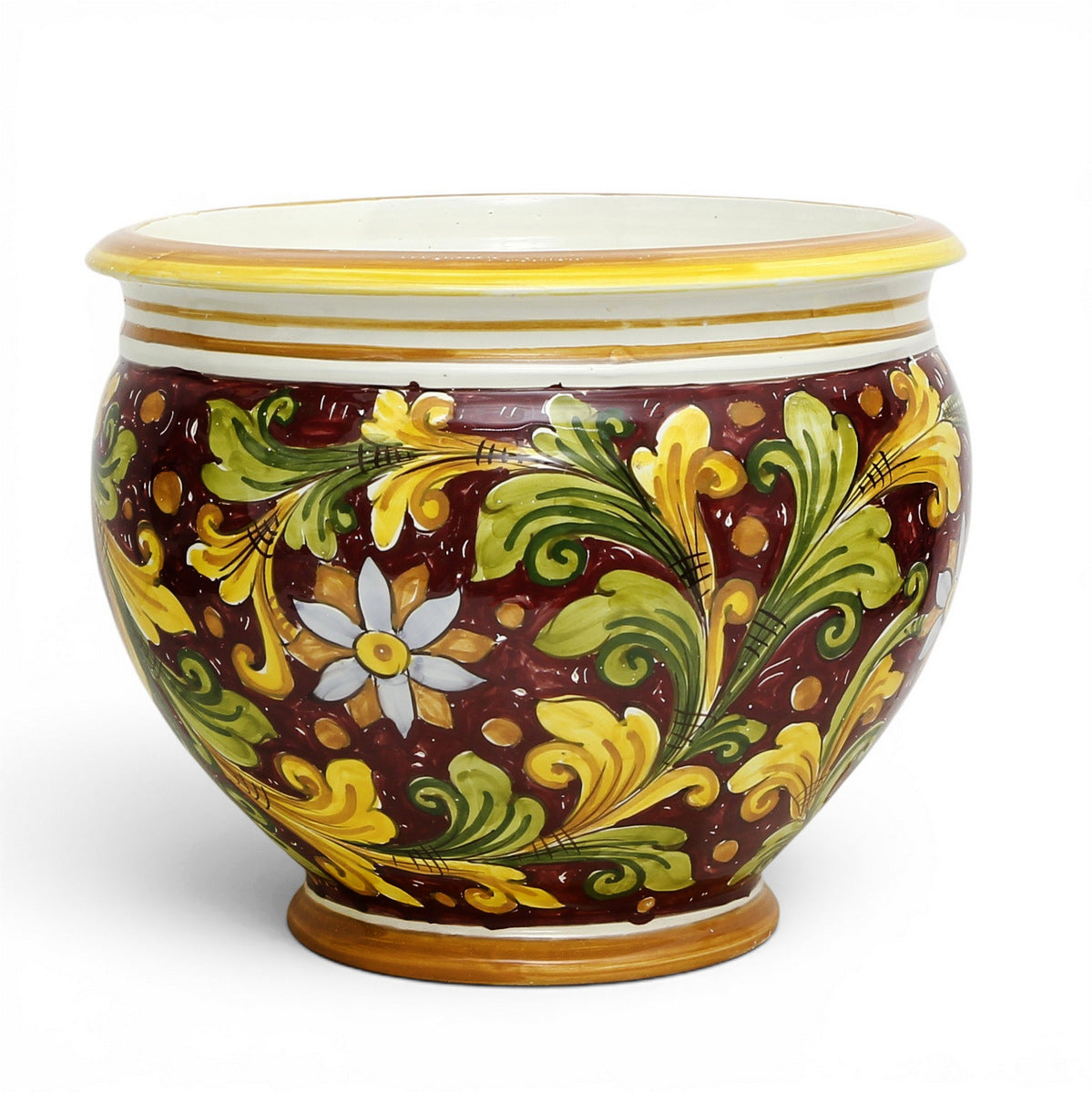 SICILIANA: Round Tuscan Traditional cachepot/planter RED (Large 17" Diam.)