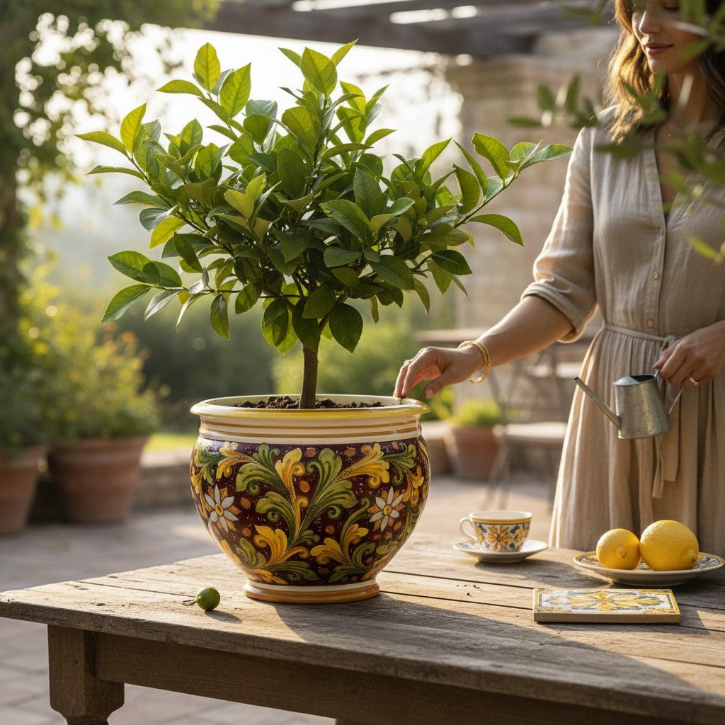 SICILIANA: Round Tuscan Traditional cachepot/planter RED (Large 17" Diam.)