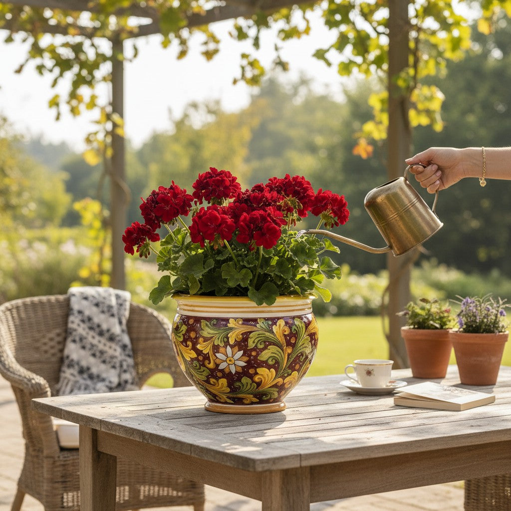 SICILIANA: Round Tuscan Traditional cachepot/planter RED (Large 17" Diam.)