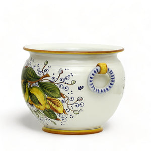 POSITANO: Round Tuscan cachepot/planter with side rings (Small 10" Diam.)