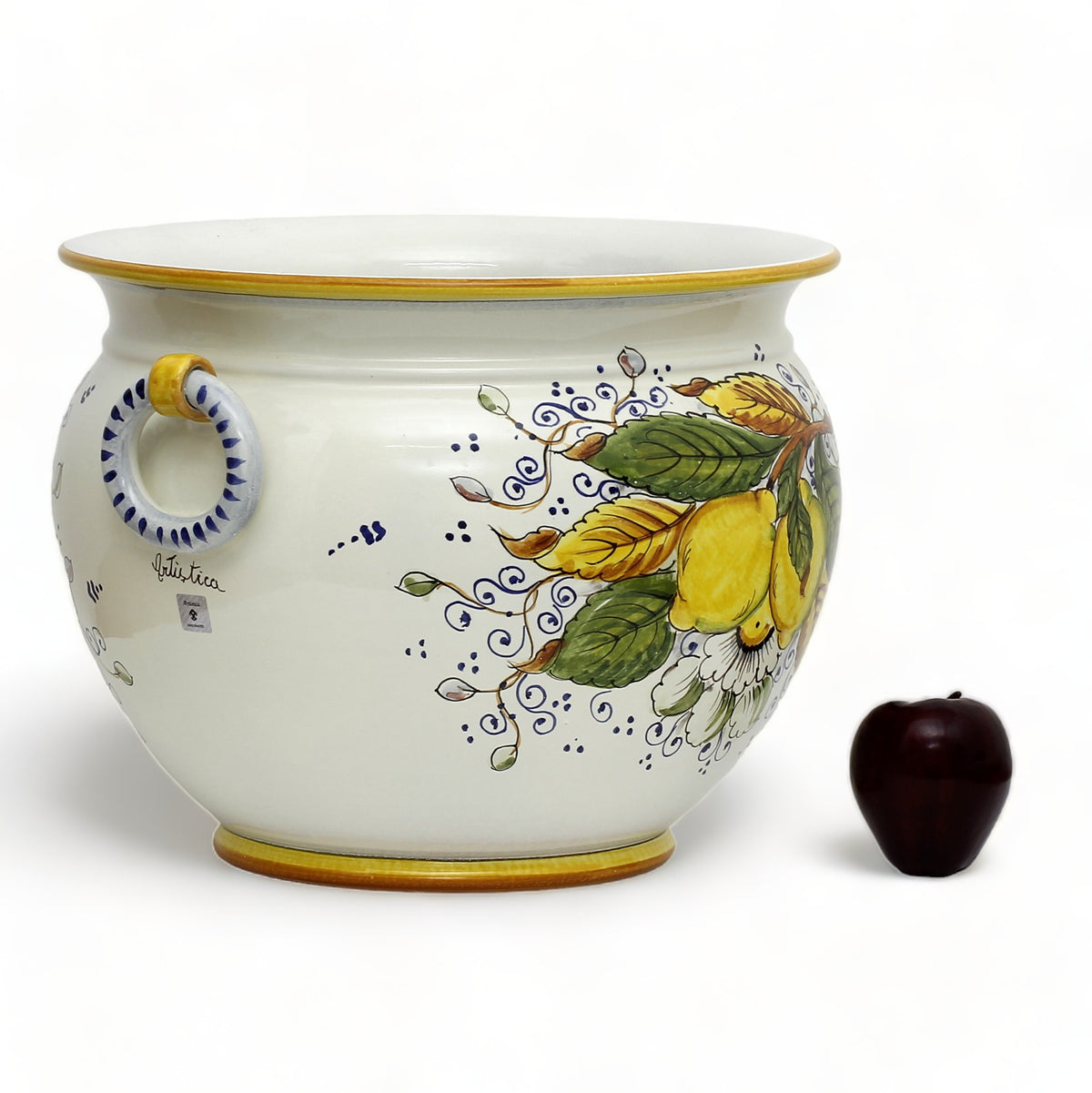 POSITANO: Round Tuscan cachepot/planter with side rings (Large 17" Diam.)