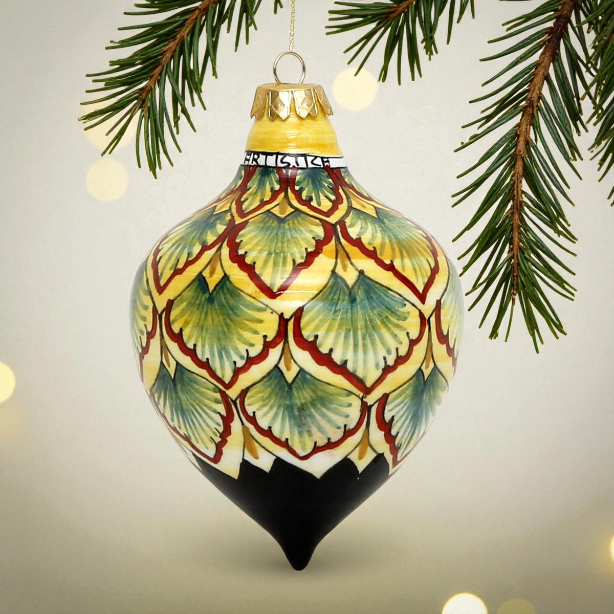 CHRISTMAS ORNAMENT: Drop Ball Hand Painted in Deruta Vario design (Large)