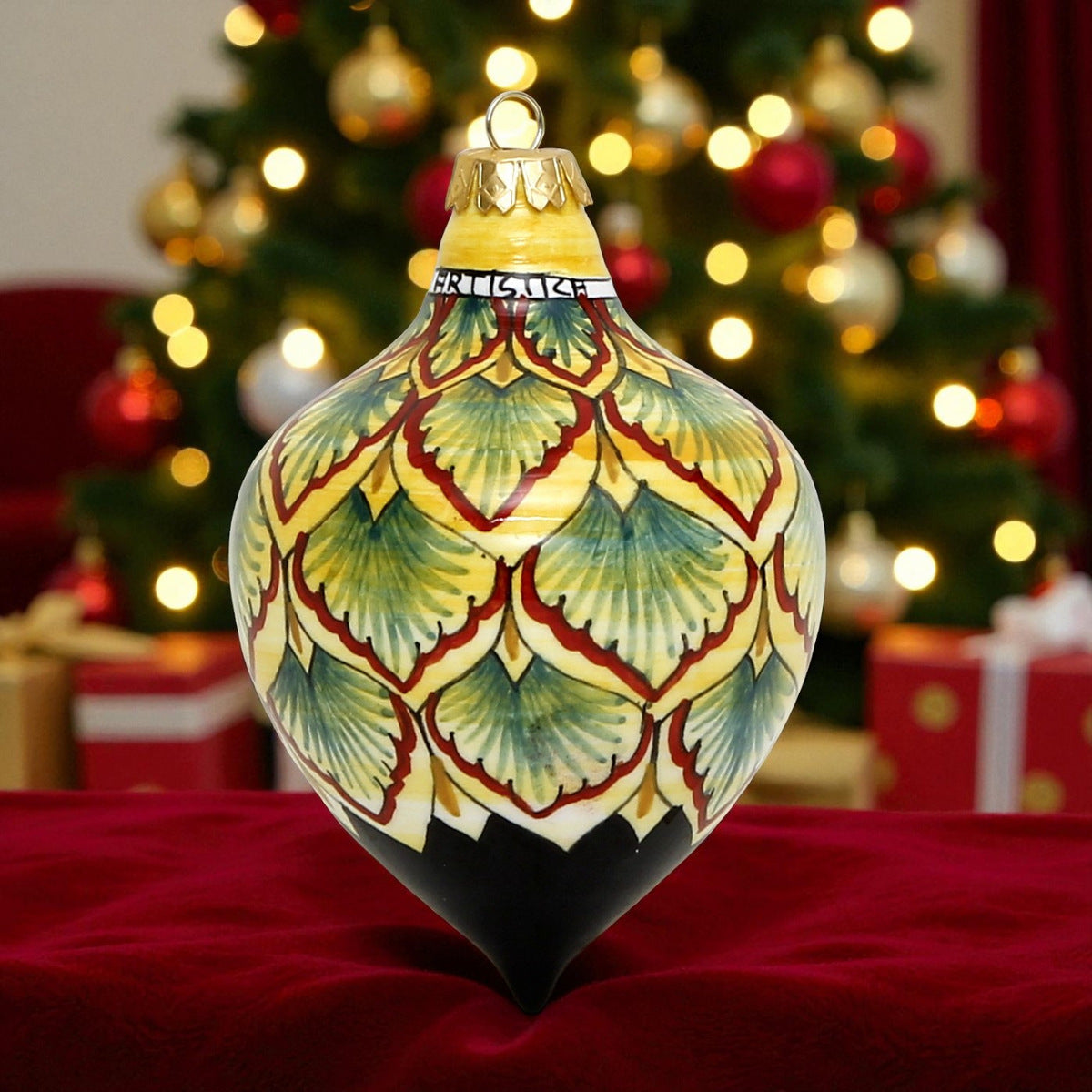 CHRISTMAS ORNAMENT: Drop Ball Hand Painted in Deruta Vario design (Large)
