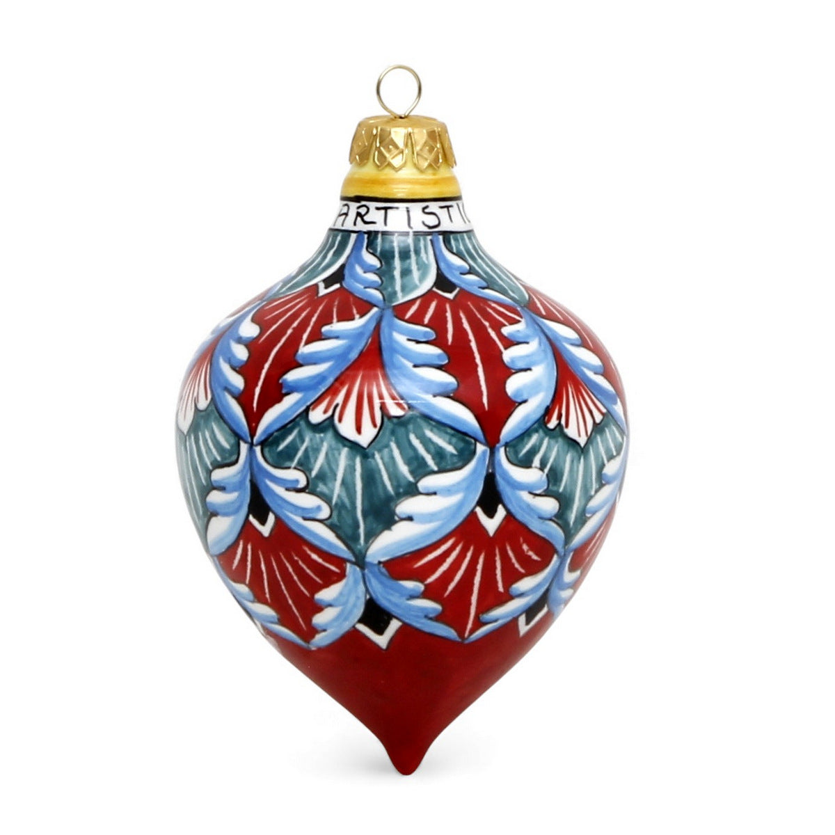 CHRISTMAS ORNAMENT: Drop Ball Hand Painted in Deruta Vario design (Large)