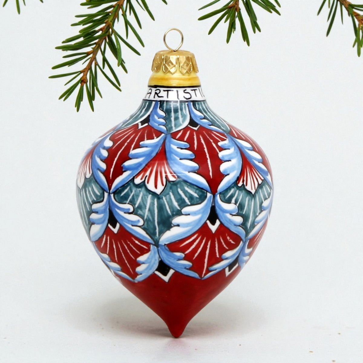 CHRISTMAS ORNAMENT: Drop Ball Hand Painted in Deruta Vario design (Large)