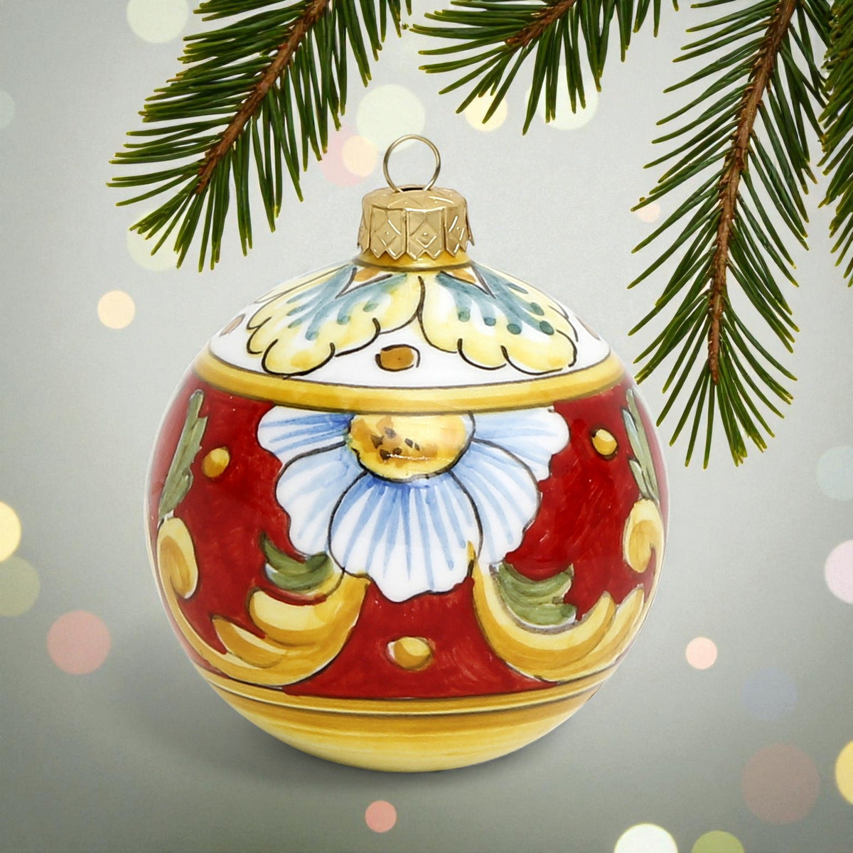 CHRISTMAS ORNAMENT: Caltagirone Round Ball (3.25" Ø) - RED
