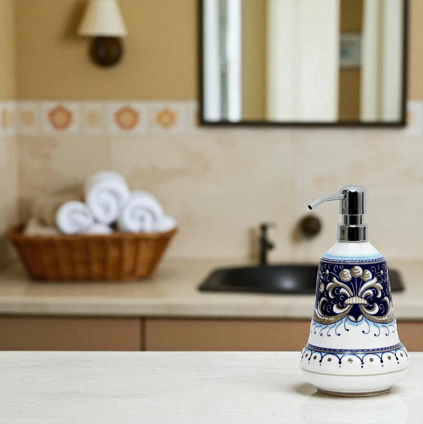 RICCO DERUTA BLUE: Liquid Soap/Lotion Dispenser with Chrome Pump (Medium 20 OZ) - Artistica.com