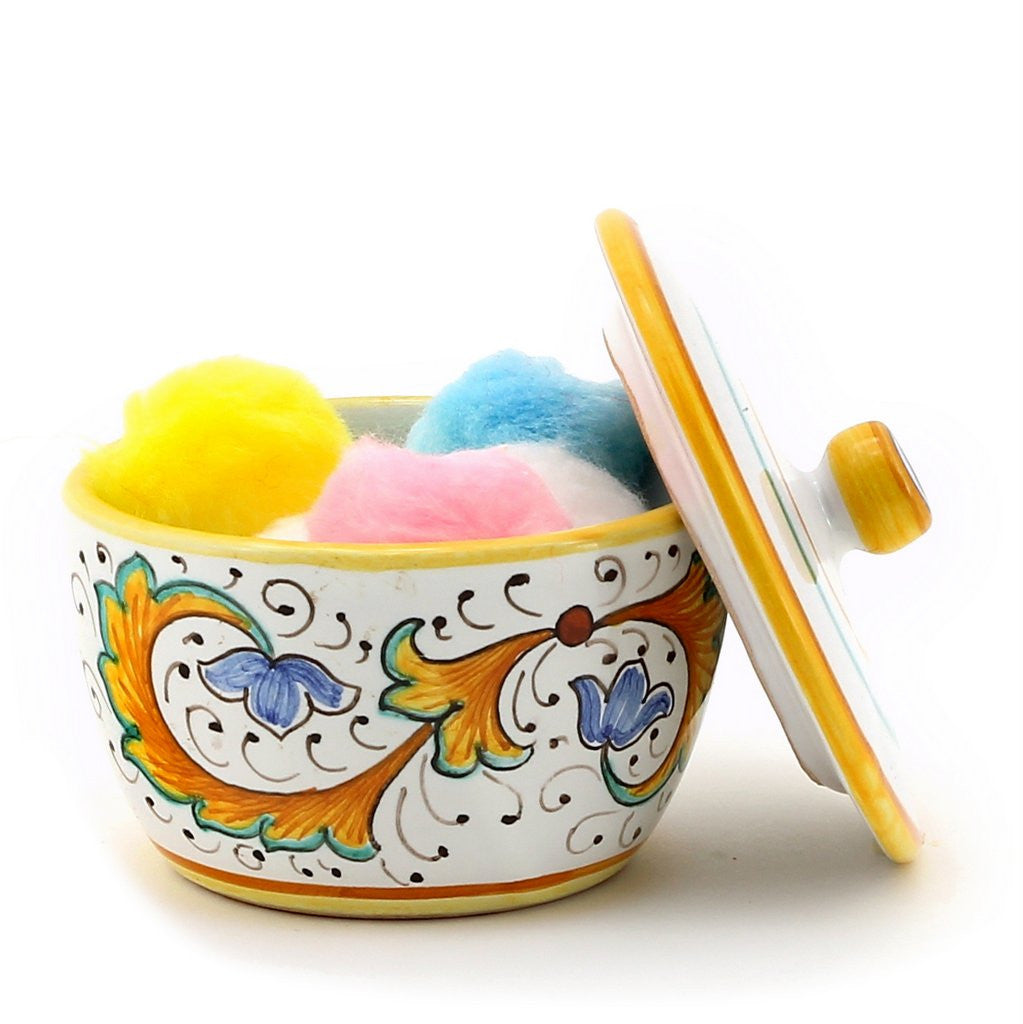 GIFT BOX: With authentic Deruta hand painted ceramic - Sugar Bowl with lid Perugino Design